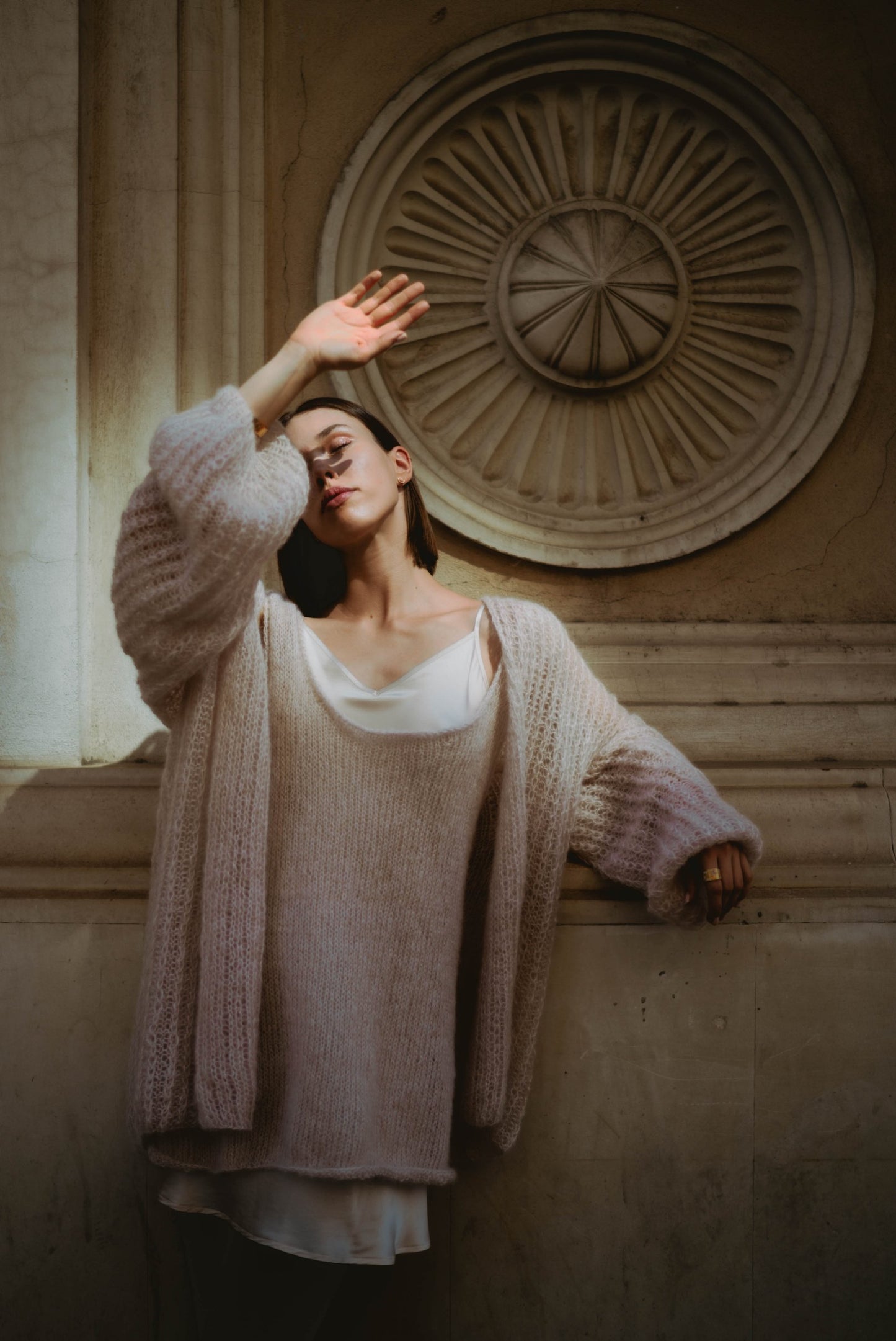 Fine fisherman cardigan blush