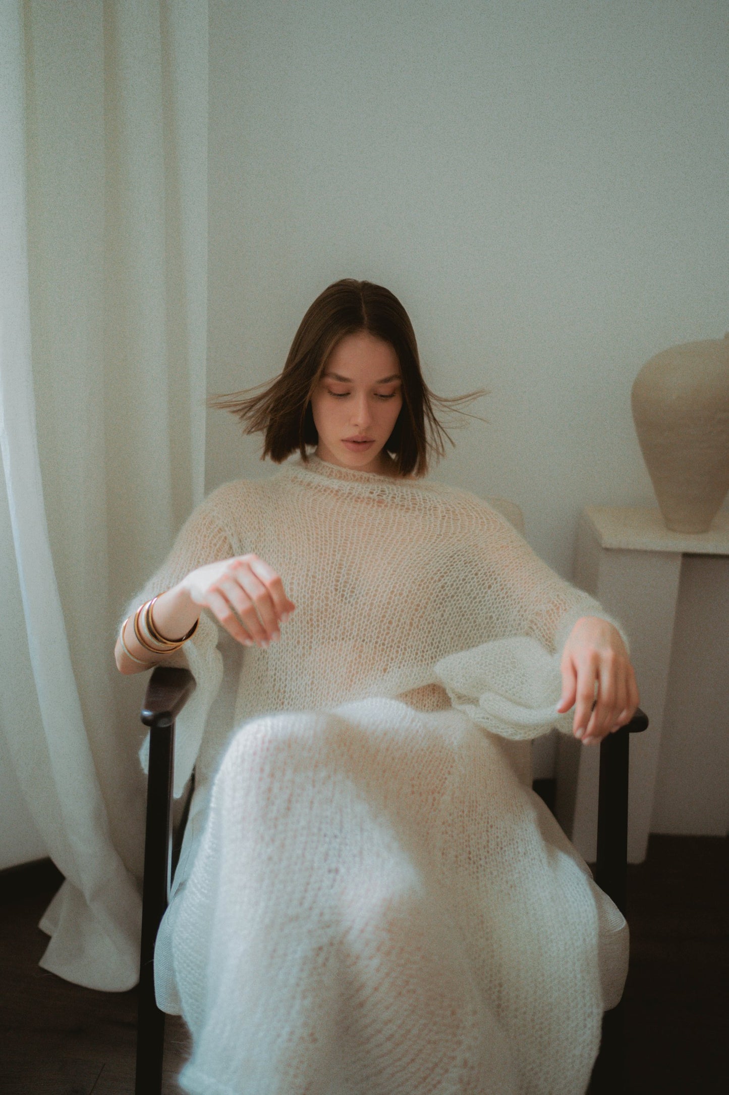 Long open-knit dress meringue