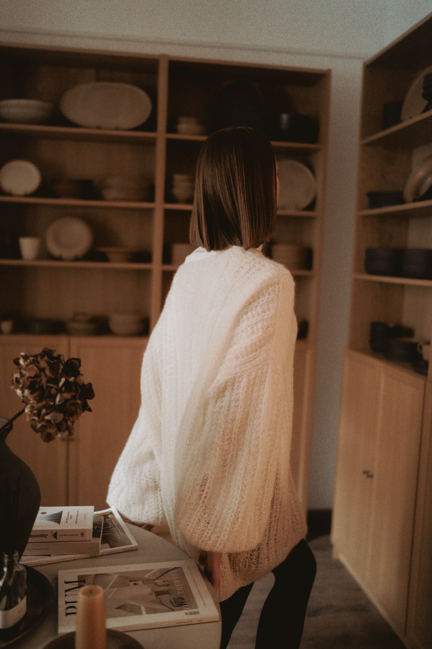 Crew-neck silk mohair knit meringue