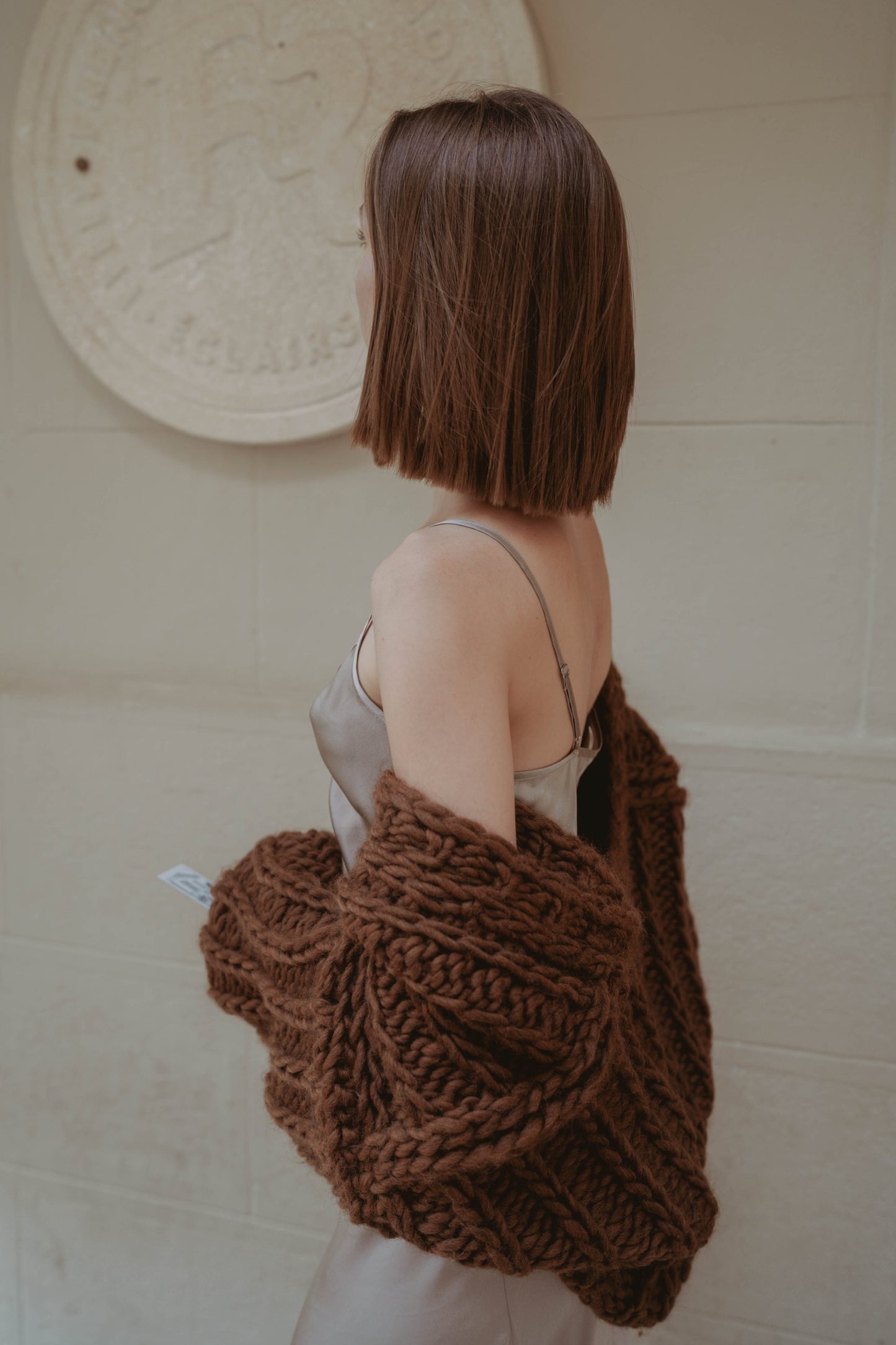 Oversized fisherman cardigan chocolate