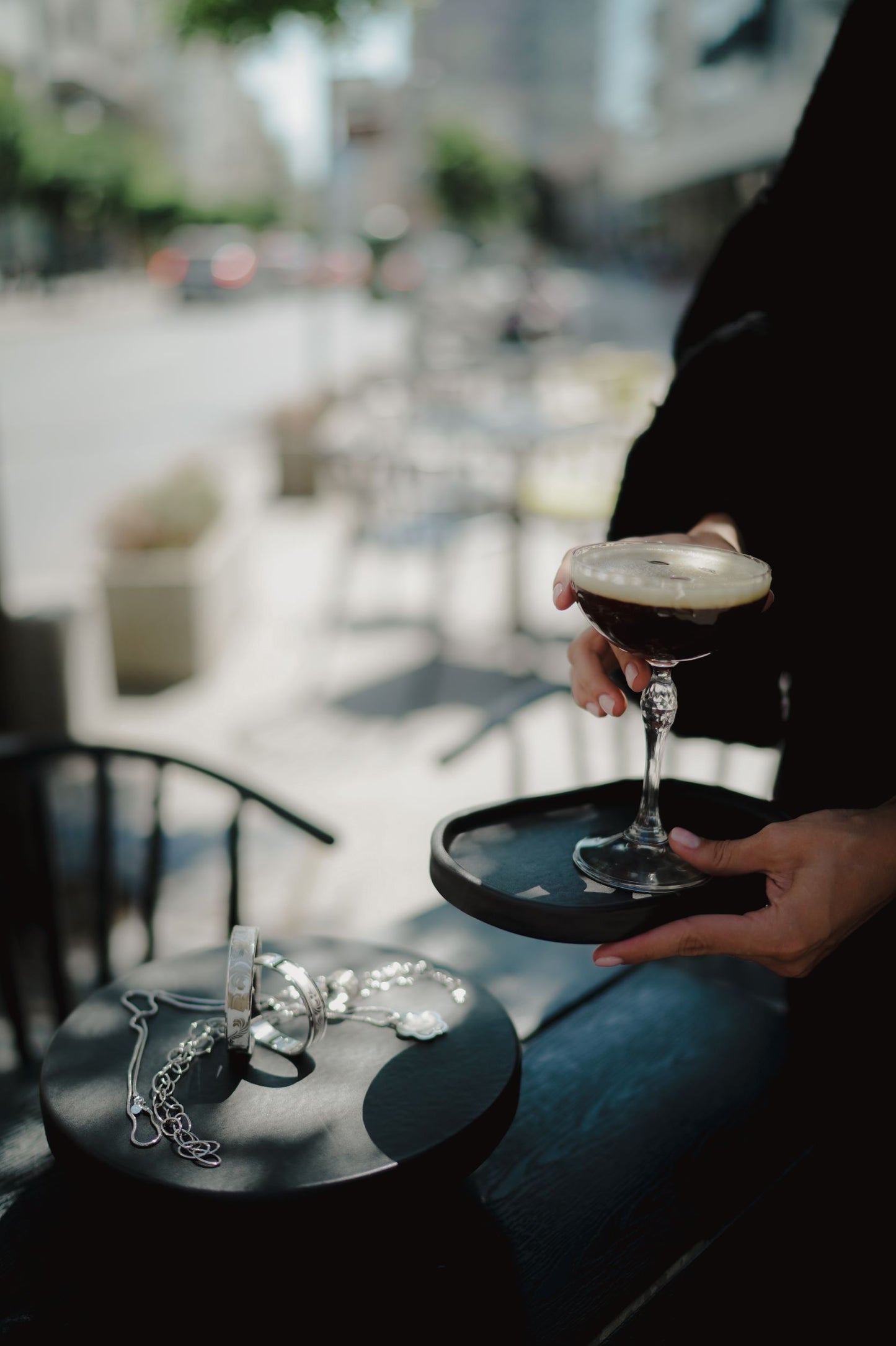 Matte Black Pedestal and Tray Set