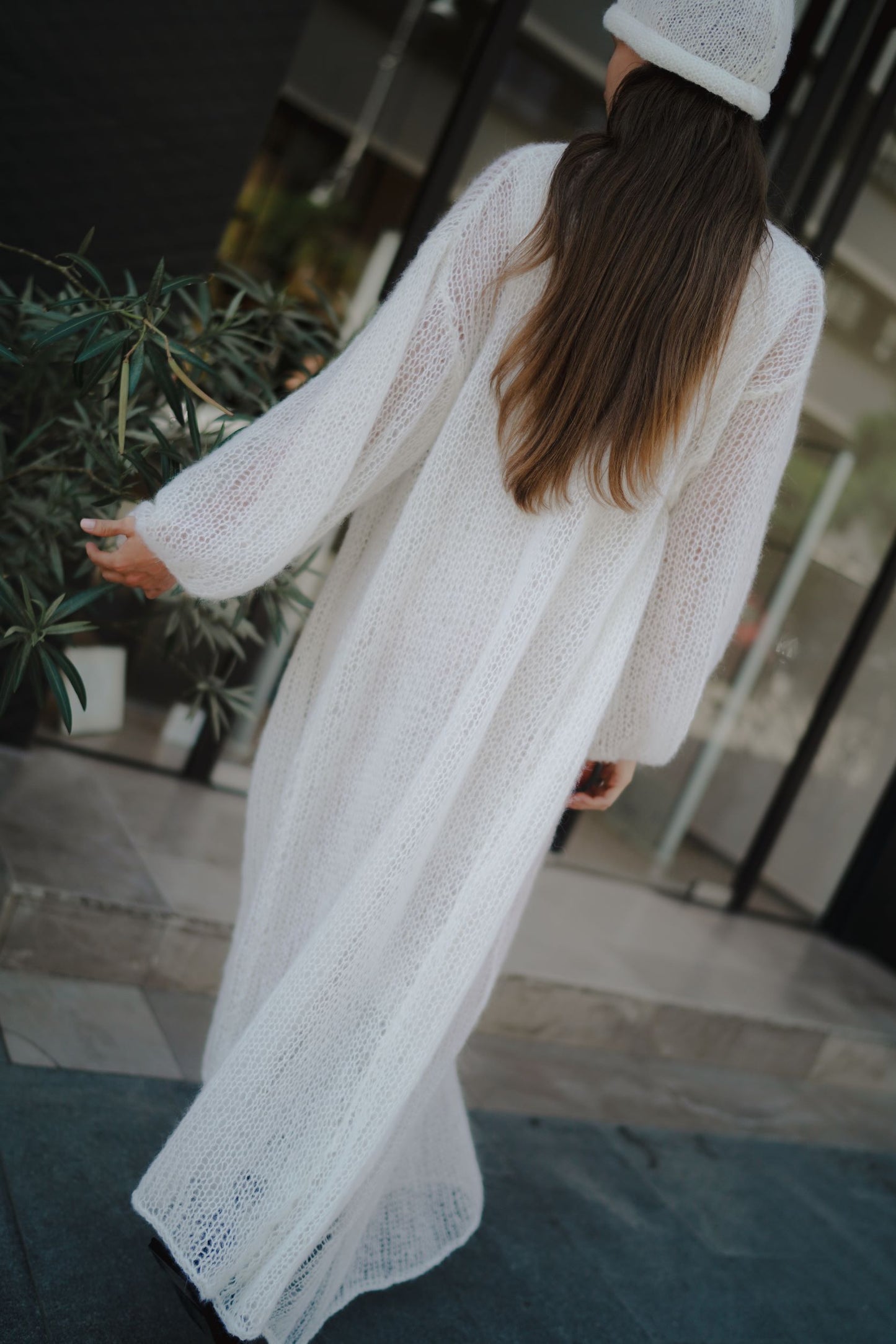 Cream Long Cardigan in Mohair
