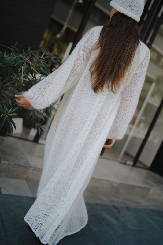 Cream Long Cardigan in Mohair