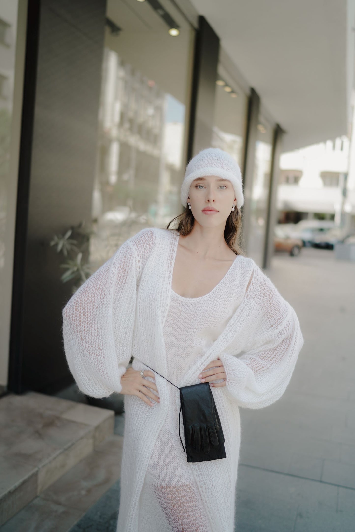 Cream Long Cardigan in Mohair