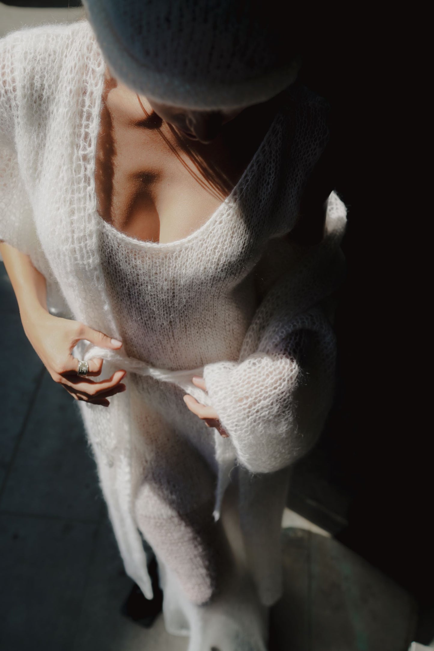Cream Long Cardigan in Mohair