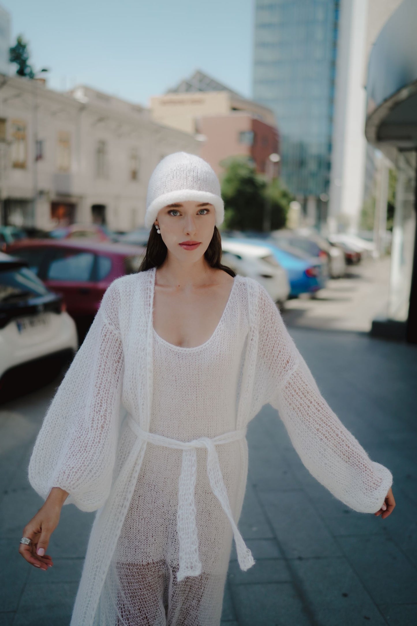 Cream Beanie in Mohair