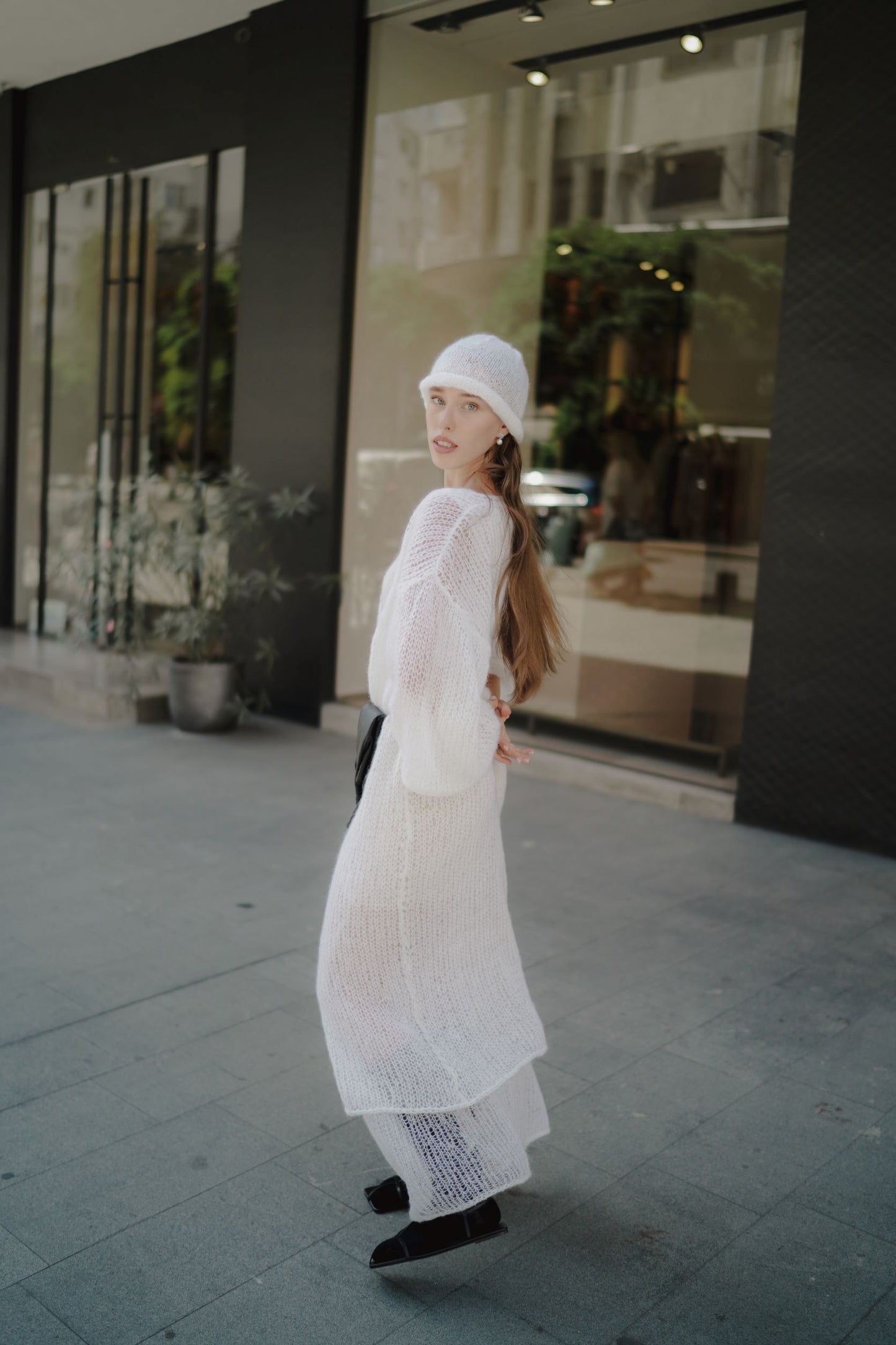 Cream Long Cardigan in Mohair