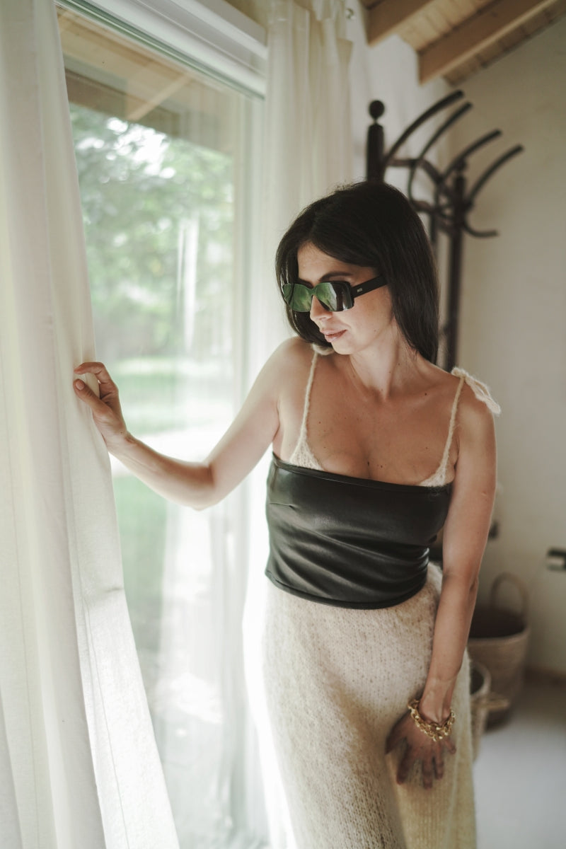 Stretch Leather Bandeau Top