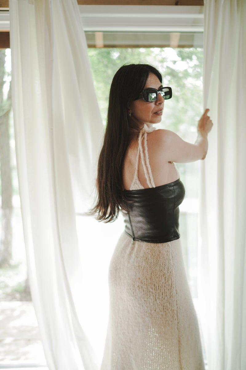 Stretch Leather Bandeau Top