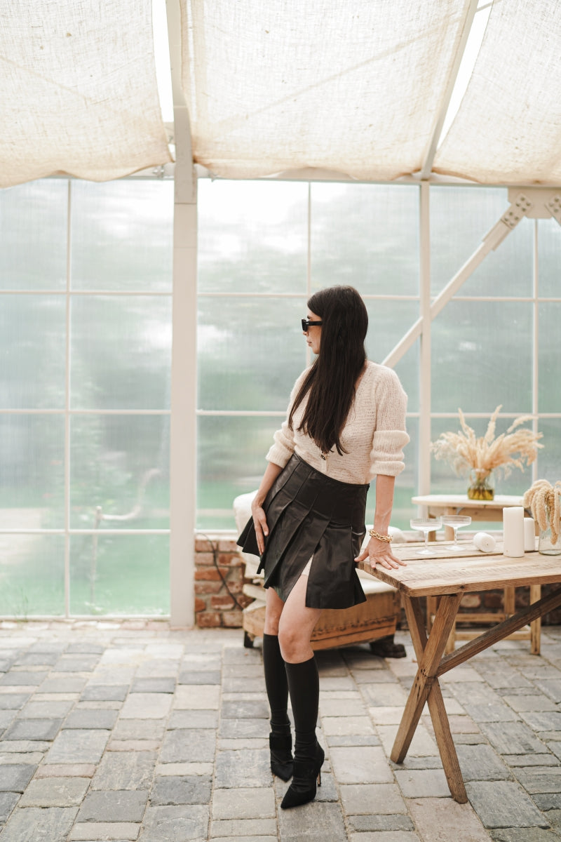 Pleated Leather Mini Skirt