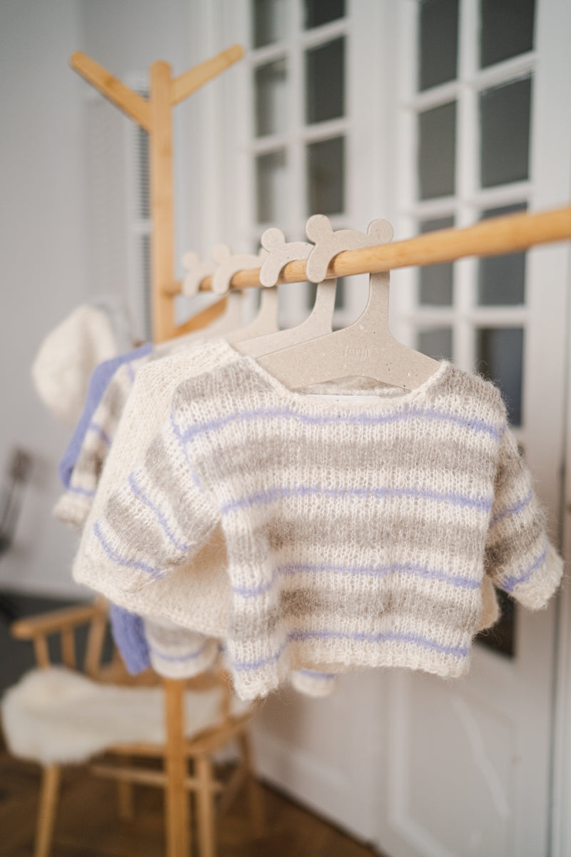 Baby Knitted Striped Sweater and Angora Blend Hat Set