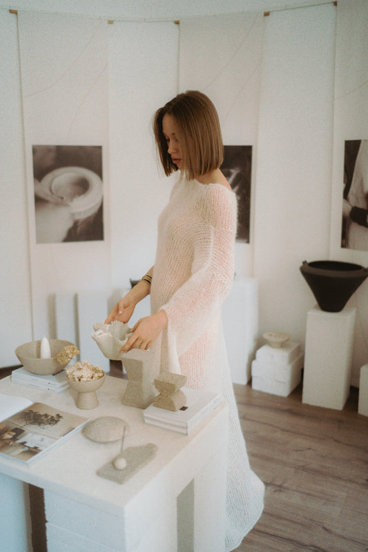 Long open-knit dress meringue