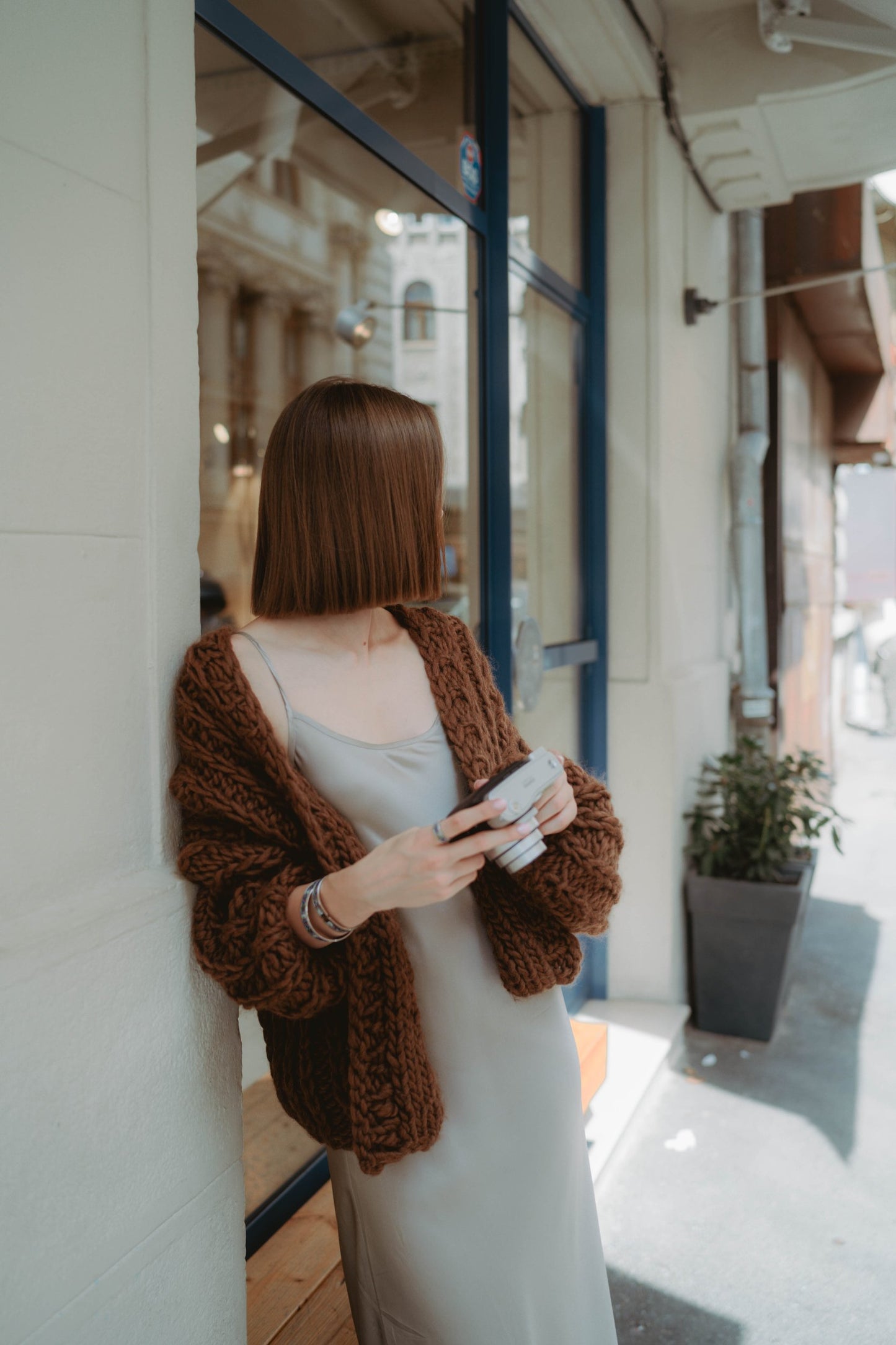 Oversized fisherman cardigan chocolate