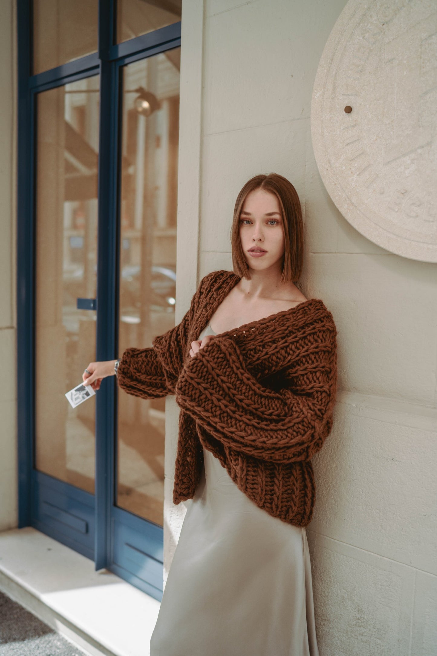 Oversized fisherman cardigan chocolate