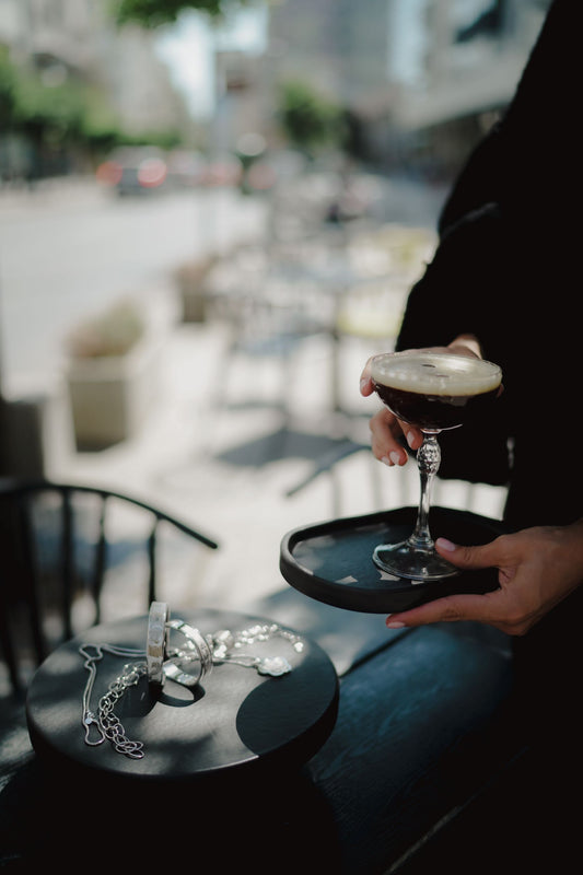 Matte Black Pedestal and Tray Set