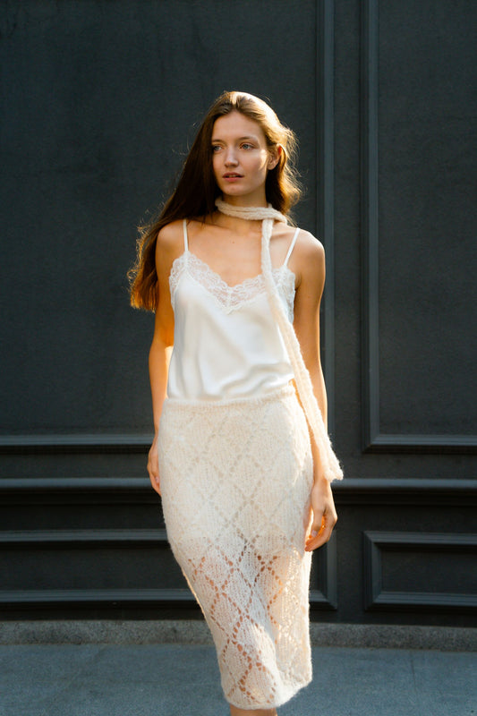 Romantic skirt | Beige - Alpaca and silk blend