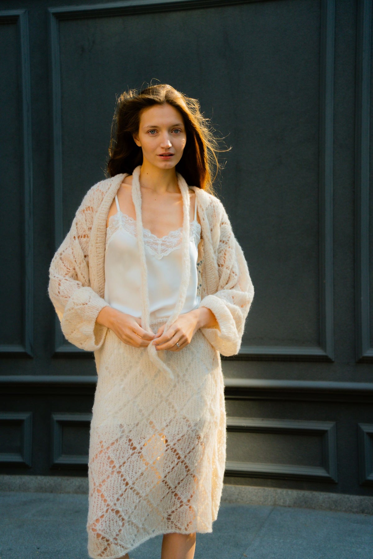 Romantic cardigan | Beige - Alpaca and silk blend