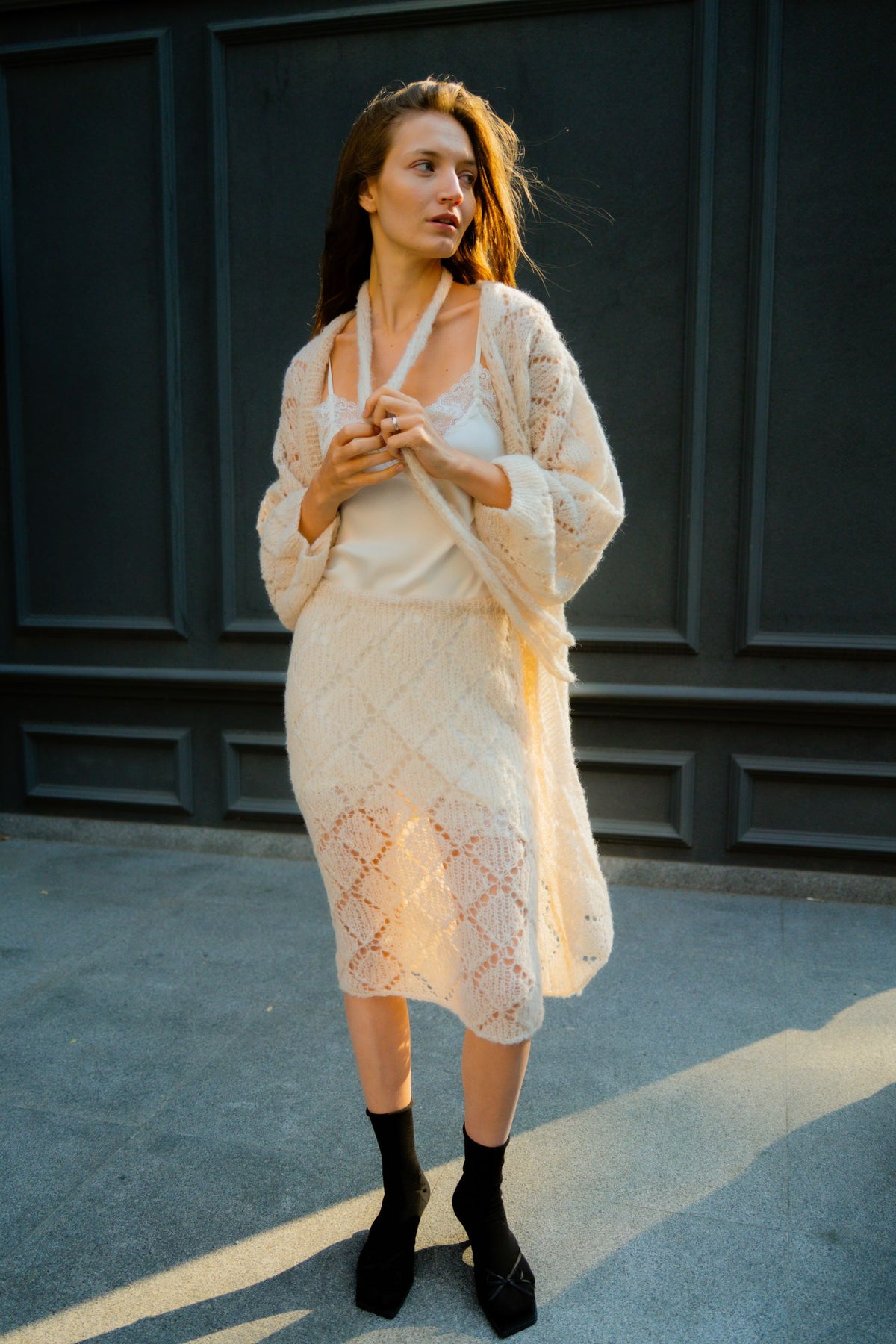 Romantic cardigan | Beige - Alpaca and silk blend