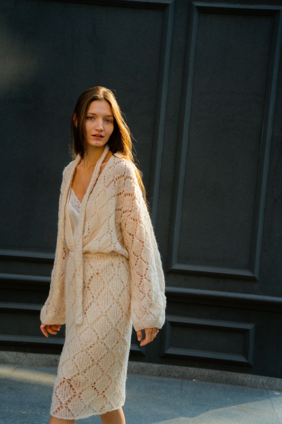 Romantic cardigan | Beige - Alpaca and silk blend