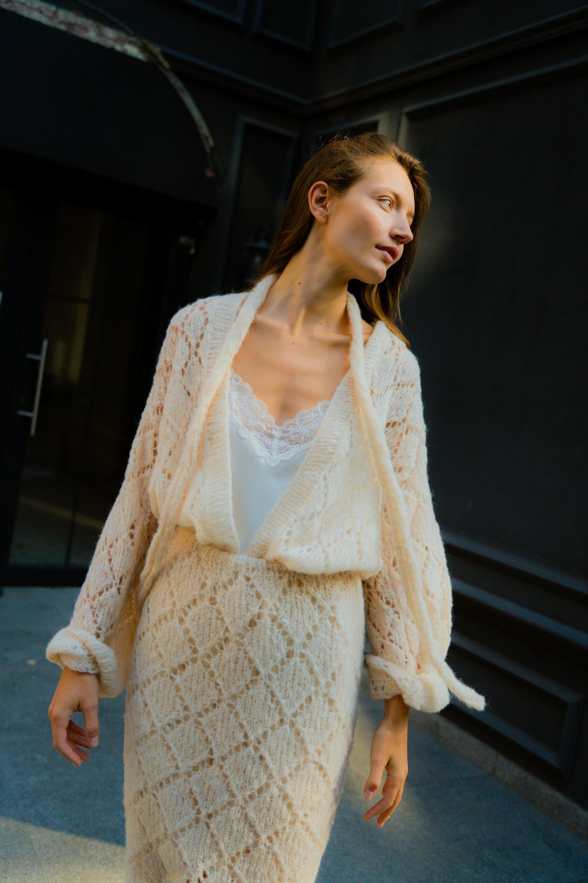 Romantic cardigan | Beige - Alpaca and silk blend