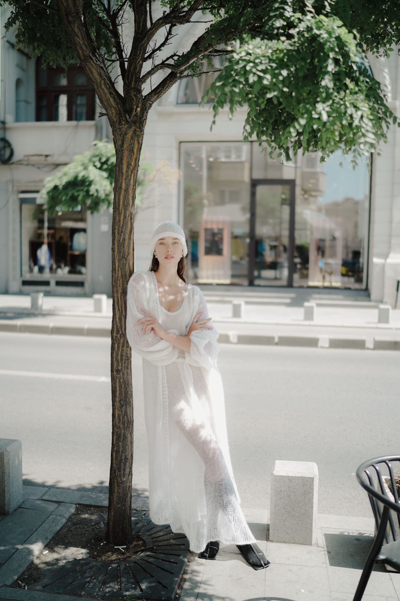 Cream Long Cardigan in Mohair AIRE