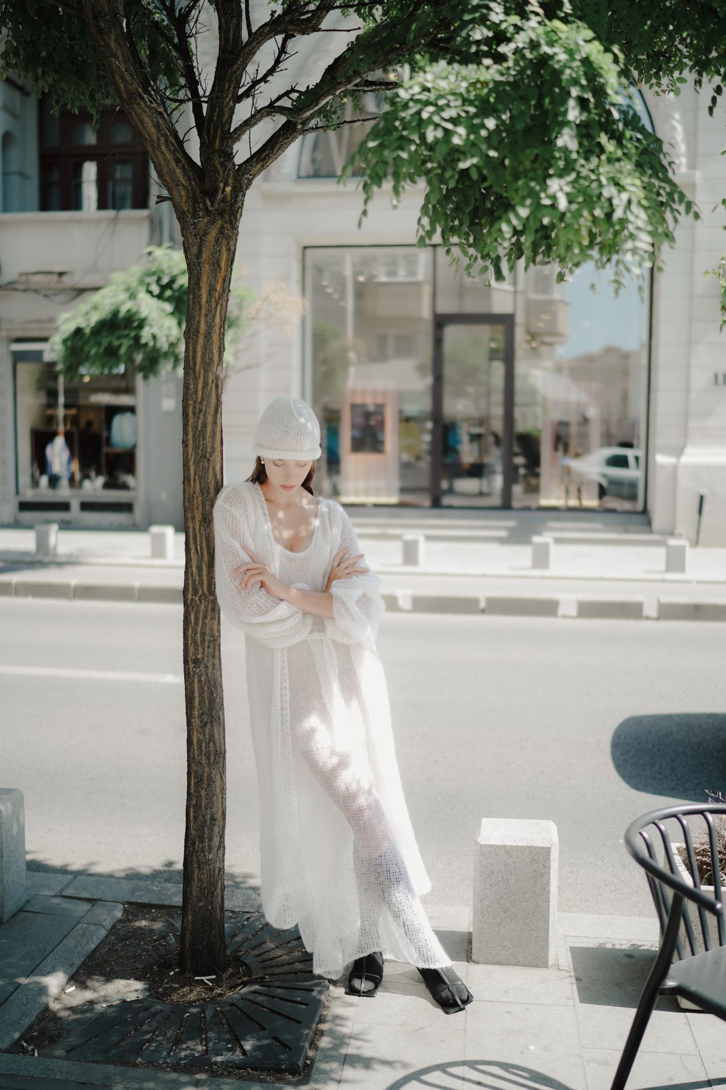 Cream Long Cardigan in Mohair