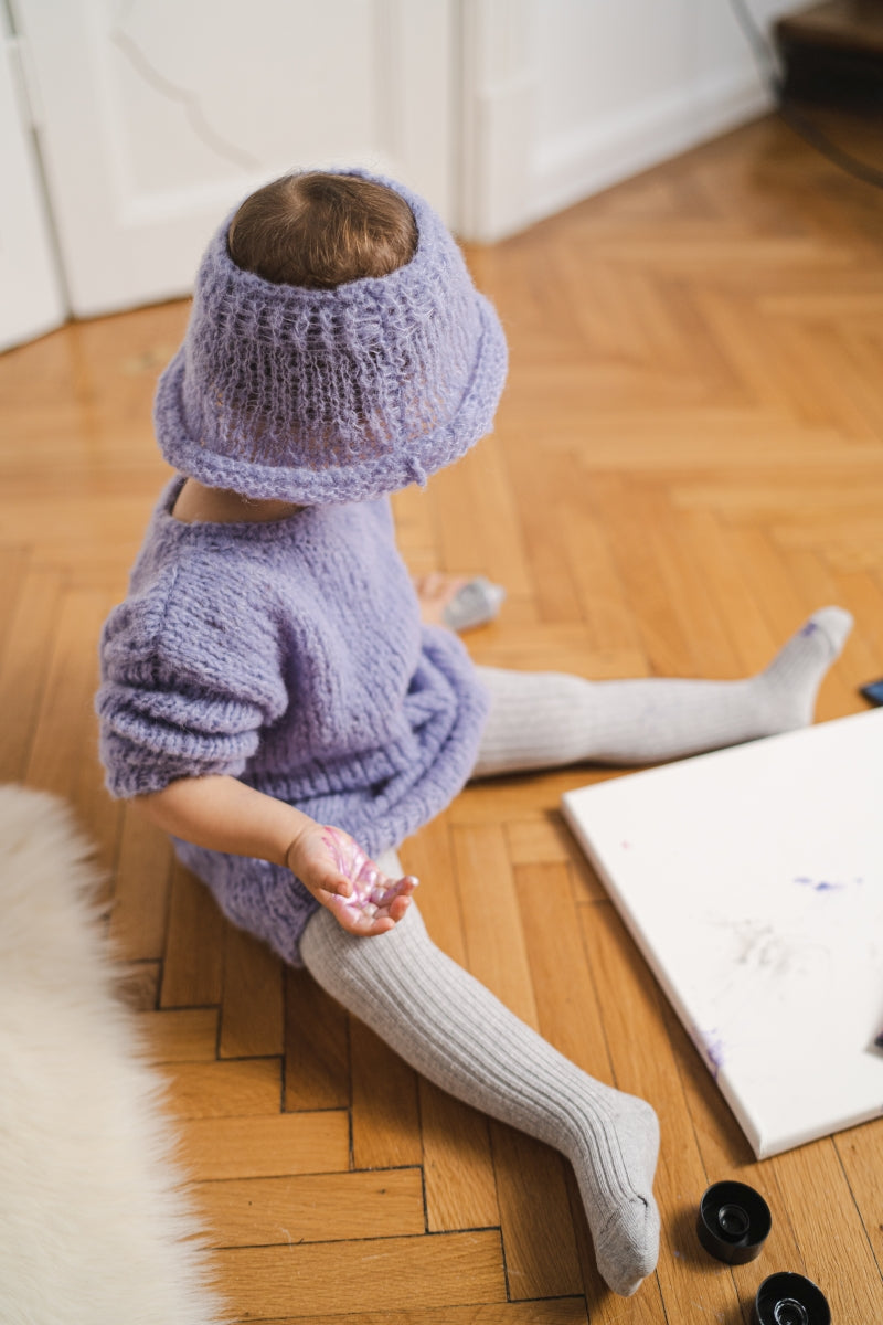 Baby Knitted Lavender Dress and Hat Set