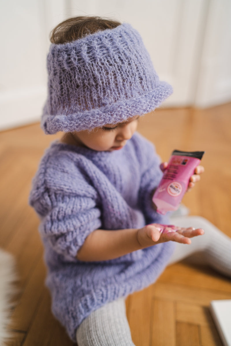 Baby Knitted Lavender Dress and Hat Set