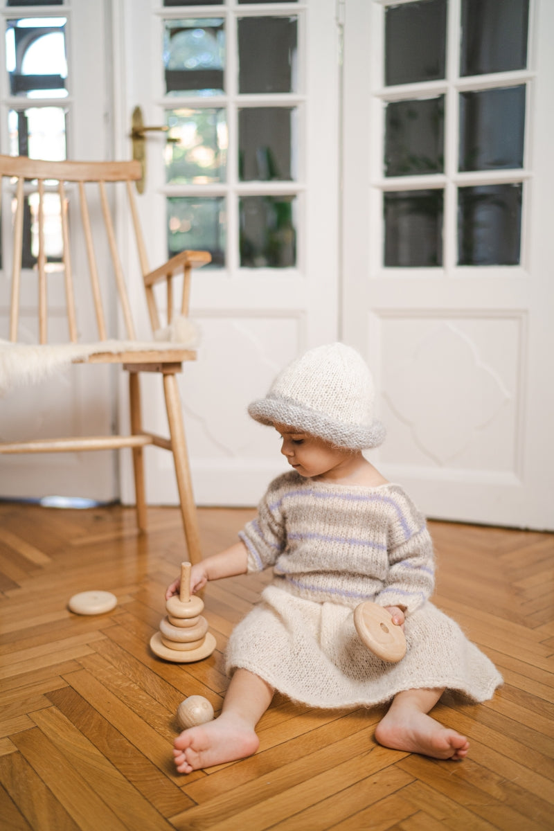 Baby Knitted Striped Sweater and Angora Blend Hat Set