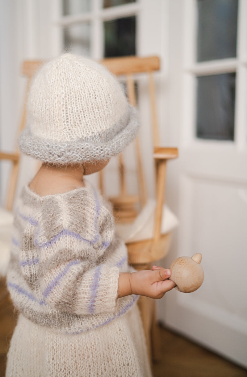 Baby Knitted Striped Sweater and Angora Blend Hat Set