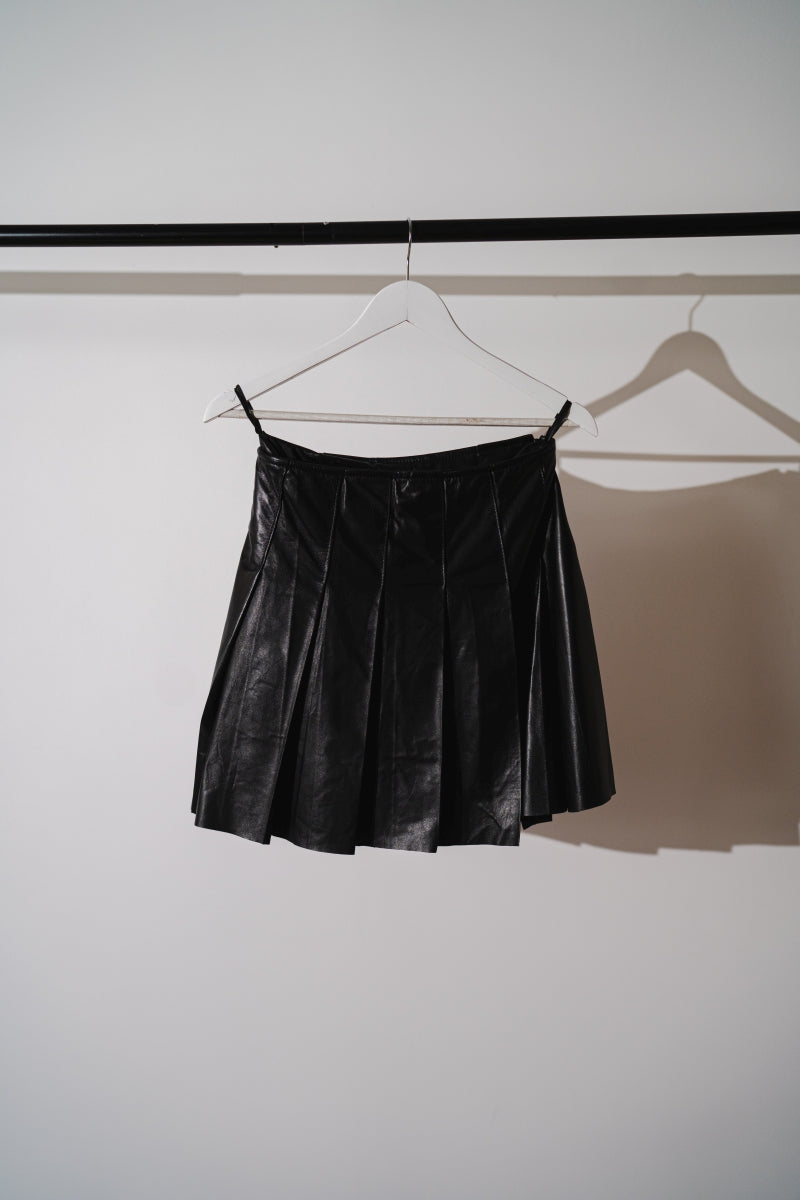 Pleated Leather Mini Skirt
