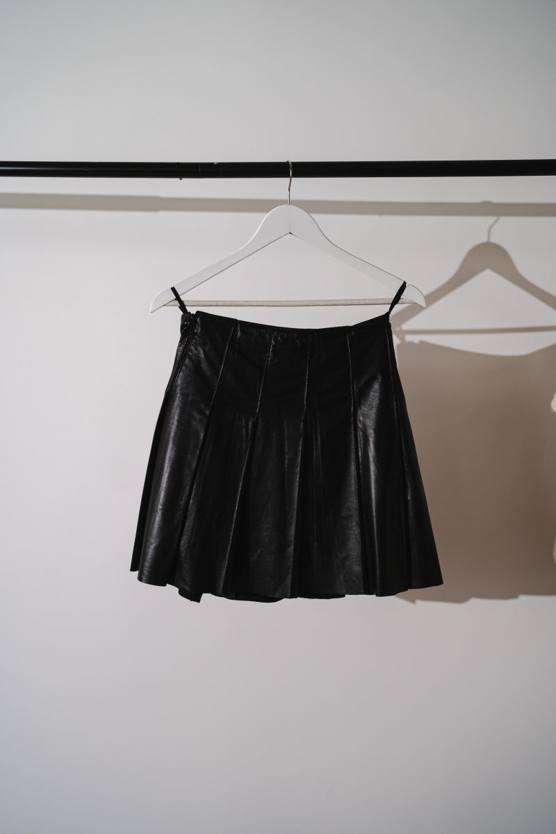 Pleated Leather Mini Skirt