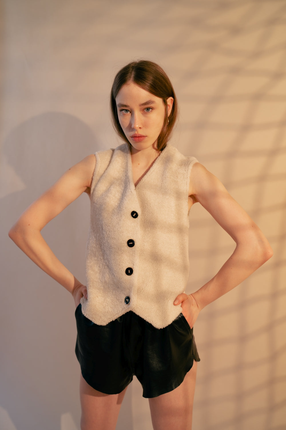 Beige Statement Shearling Vest